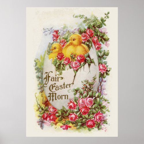 Baby Chicks and Roses Easter Poster