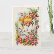 Baby Chicks and Roses Victorian Easter Card