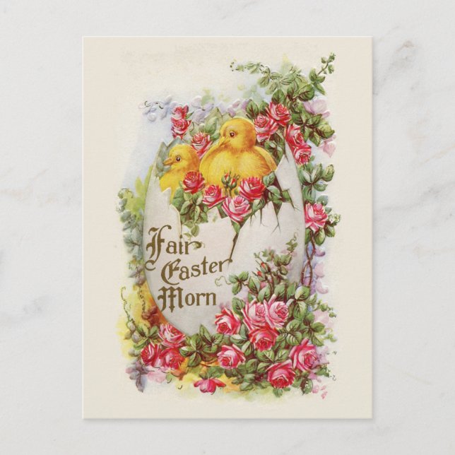 Baby Chicks and Roses Vintage Easter Postcard (Front)