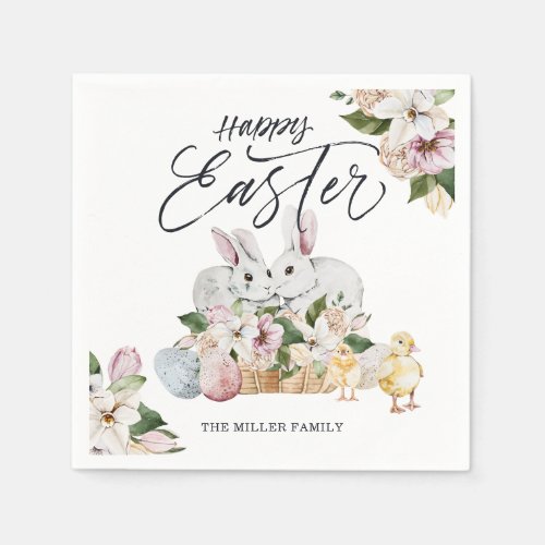 Baby Chicks  Bunnies  Happy Easter Party Napkins