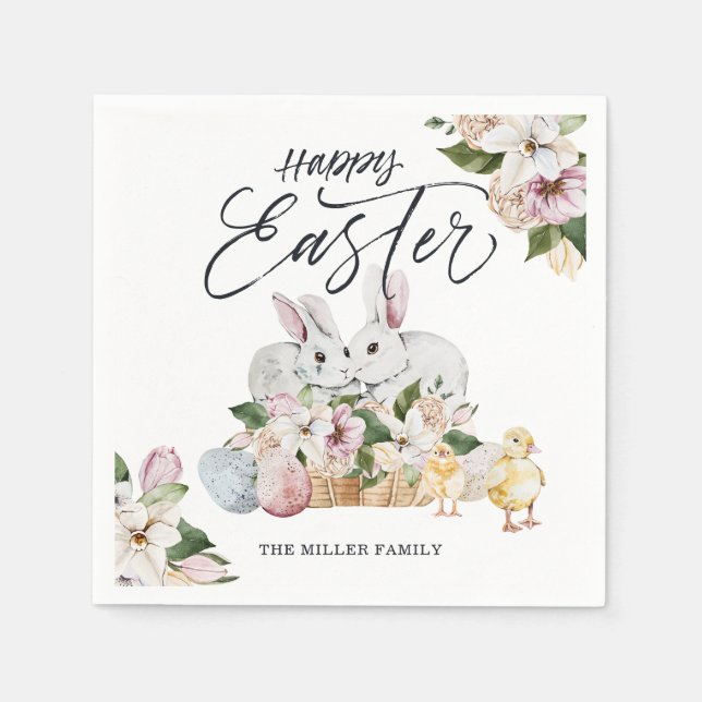 Baby Chicks & Bunnies | Happy Easter Party Napkins (Front)