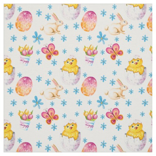 Baby Chicks Easter Eggs Pink Butterflies Fabric