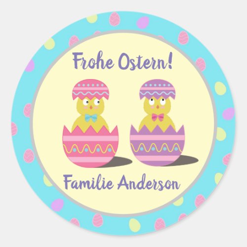 Baby Chicks Happy EasterFrohe Ostern German  Classic Round Sticker