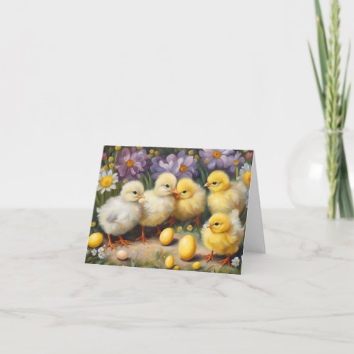 Baby Chicks In Spring Garden Holiday Card