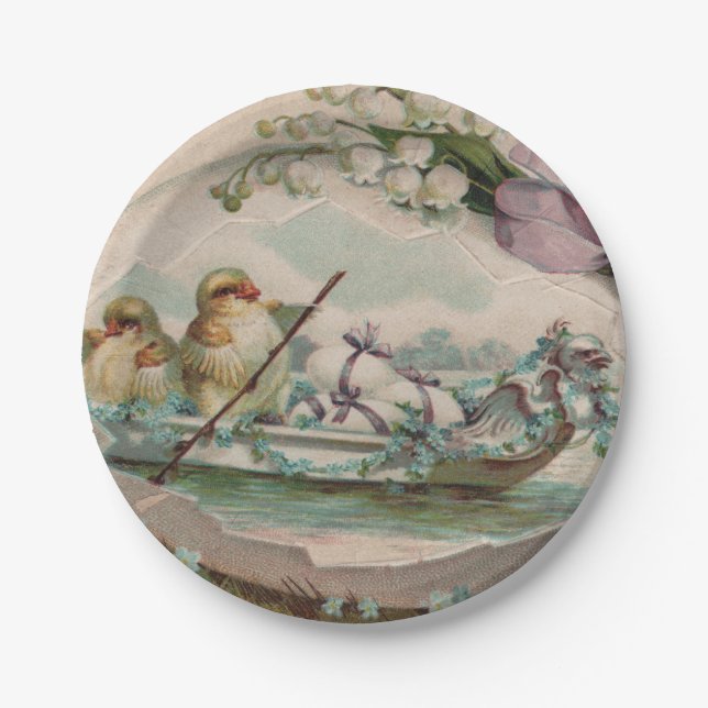 Baby Chicks Rowing Easter Paper Plates (Front)
