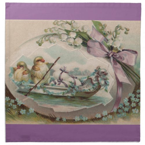 Baby Chicks Rowing Vintage Easter Cloth Napkins