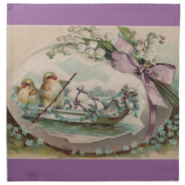 Baby Chicks Rowing Vintage Easter Cloth Napkins (Front)