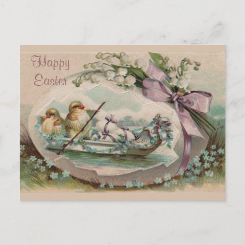 Baby Chicks Rowing Vintage Easter Postcard