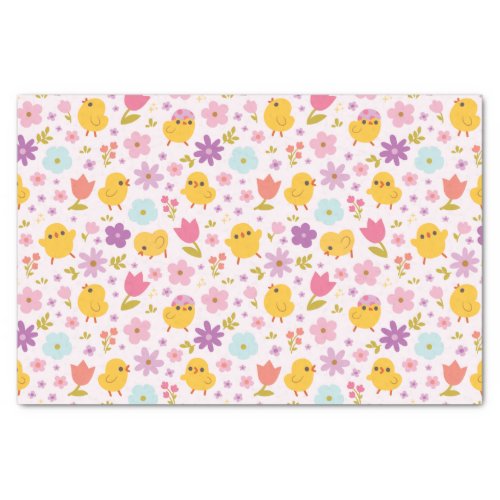 Baby Chicks Spring Florals Pattern Tissue Paper