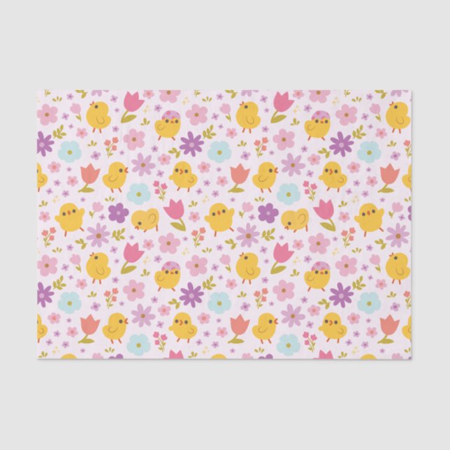 Baby Chicks Spring Florals Pattern Tissue Paper (Front)