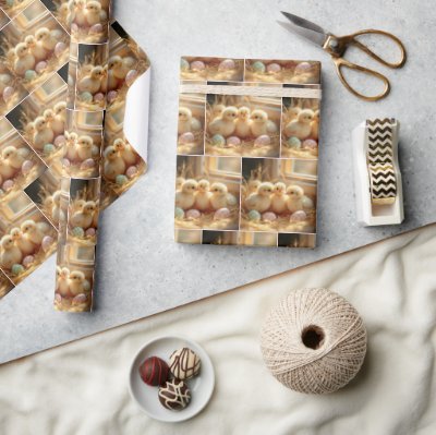 Baby Chicks With Gingham Eggs Wrapping Paper