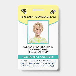 Baby Child Photo Name ID Identification Card  Badge