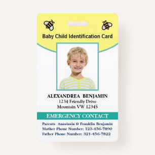 Baby Child Photo Name ID Identification Card Badge