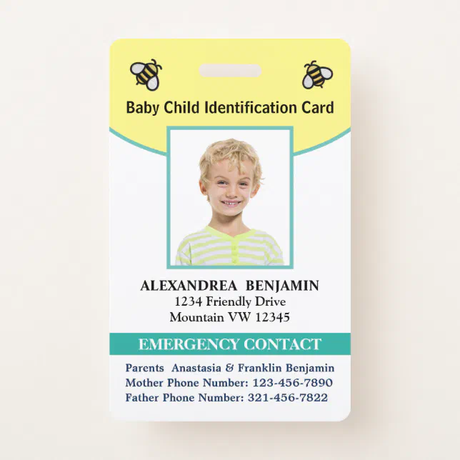 Baby Child Photo Name ID Identification Card Badge | Zazzle