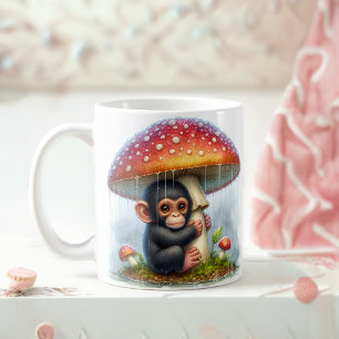 Baby Chimpanzee Under Mushroom Umbrella Coffee Mug