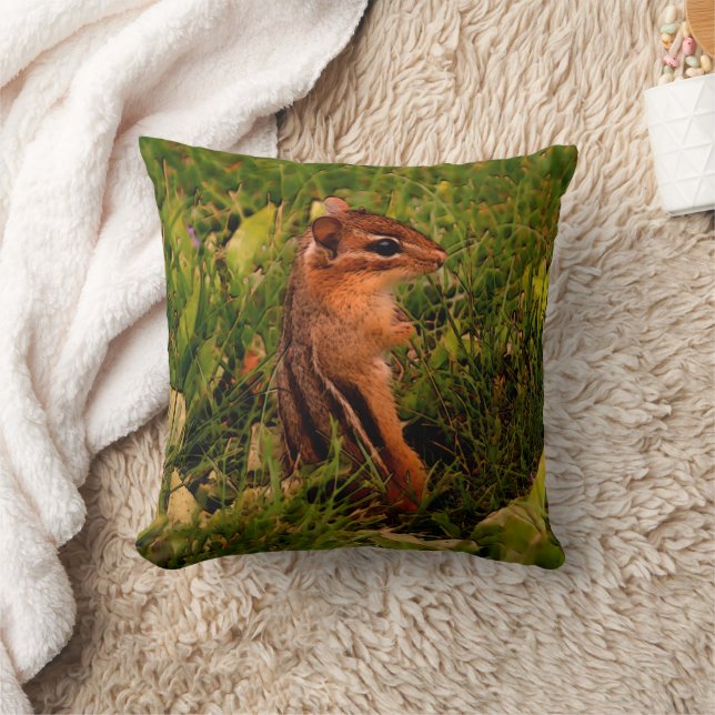 Baby Chipmunk Nature Art Throw Pillow (Blanket)