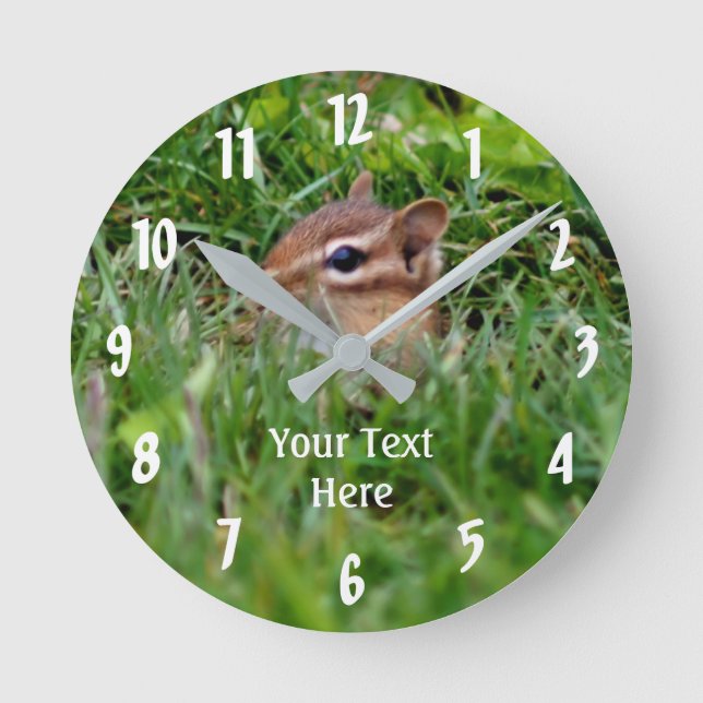 Baby Chipmunk Peeking Animal Personalized Round Clock (Front)