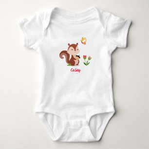 Baby Chipmunk with Acorn, Butterfly and Flowers Bodysuit