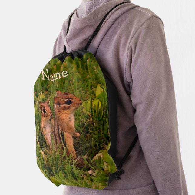 Baby Chipmunks Animal Art Personalized Drawstring Bag (Insitu)