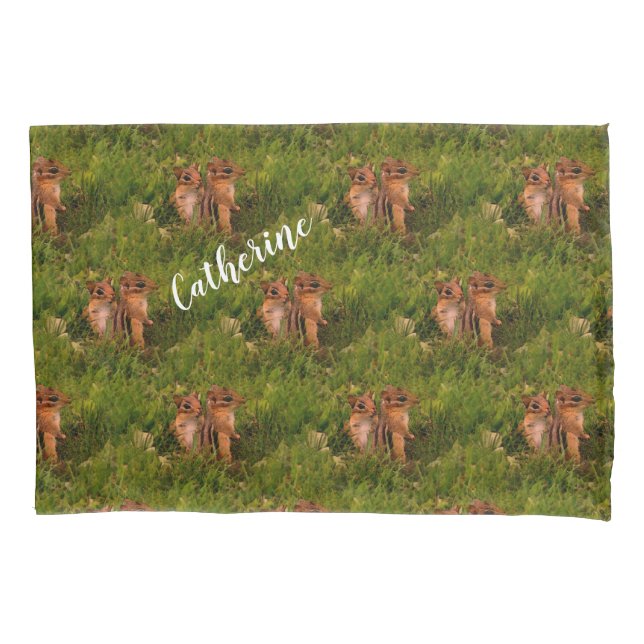 Baby Chipmunks Animal Art Personalized Pillow Case (Front)