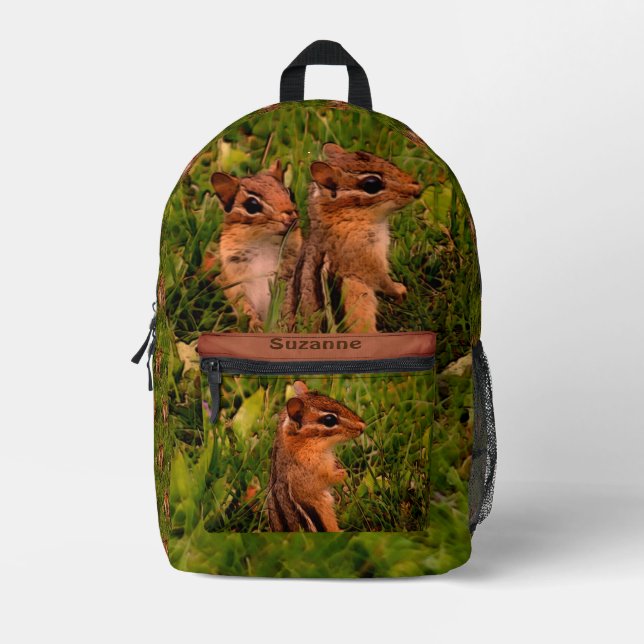 Baby Chipmunks Animal Art Personalized Printed Backpack (Front)