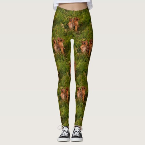 Baby Chipmunks Nature Art Pattern Leggings