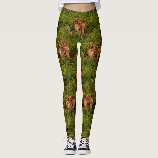 Baby Chipmunks Nature Art Pattern Leggings (Front)