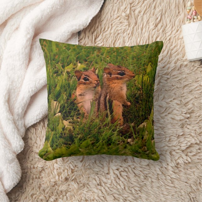 Baby Chipmunks Nature Art  Throw Pillow (Blanket)