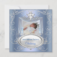 Baby Christening Baptism Boy Blue Silver Cross