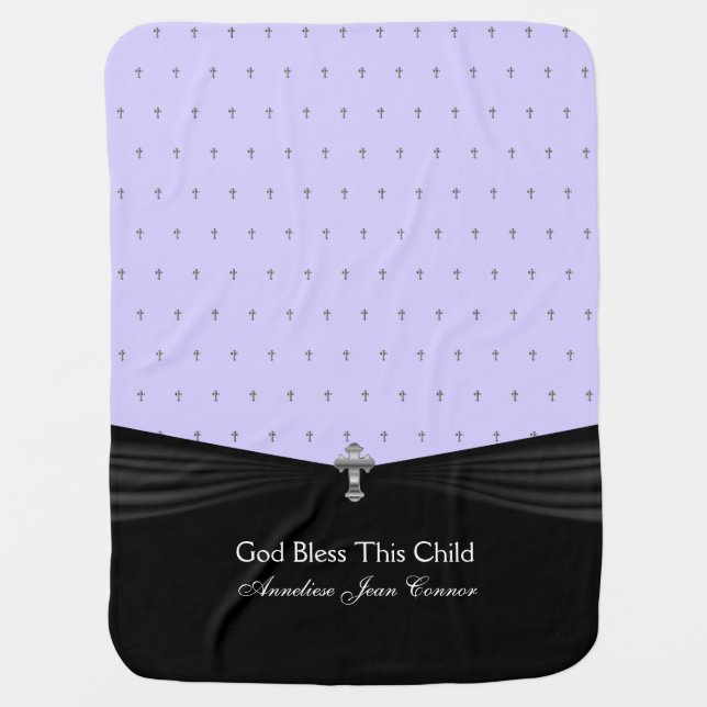 Baby Christening | Baptism | Crosses | Lavender Blanket (Front)