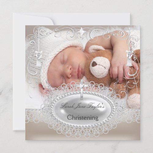 Baby Christening Baptism Girl Boy Silver Cross Announcement