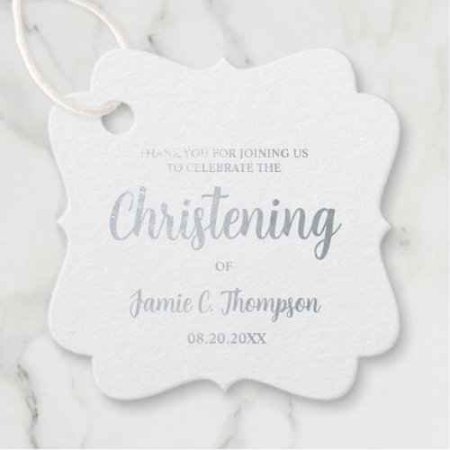 Baby Christening Elegant Custom Name Date metallic Foil Favor Tags