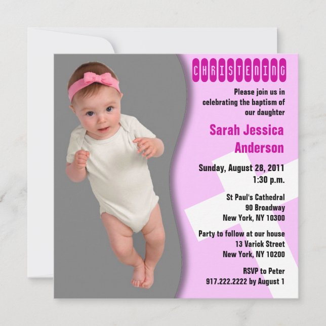 Baby Christening Invitation Girl Curve (Front)