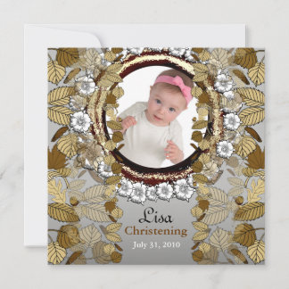 Baby Christening Invitation Gold Leaf