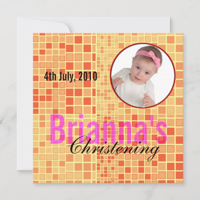 Baby Christening Invitation Mosaic Red (Front)