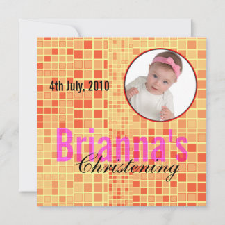 Baby Christening Invitation Mosaic Red