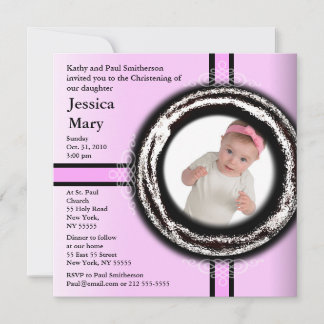 Baby Christening Invitation Pink Circle