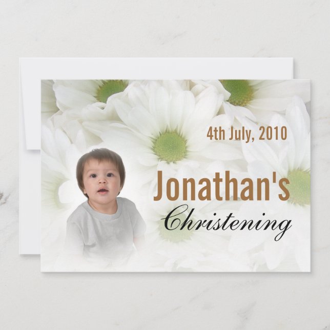 Baby Christening Invitation White Flowers (Front)
