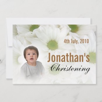 Baby Christening Invitation White Flowers by pixibition at Zazzle