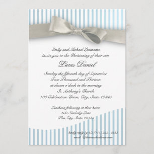 Baby Christening Pinstripe with Bow Invitation