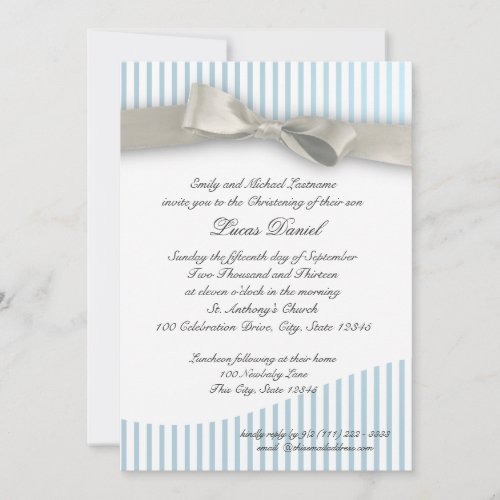 Baby Christening Pinstripe with Bow Custom Announcements