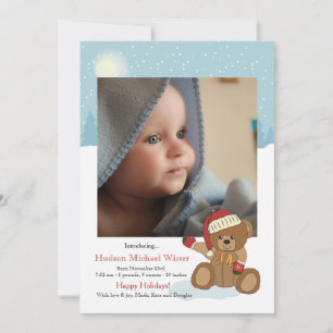 Baby Christmas Bear Holiday Birth Announcement