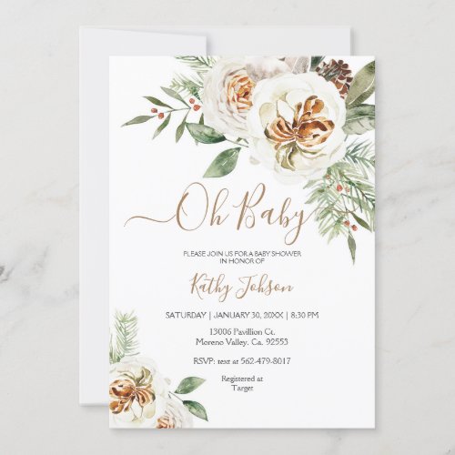 Baby Christmas Creamy White Floral Baby Shower Invitation