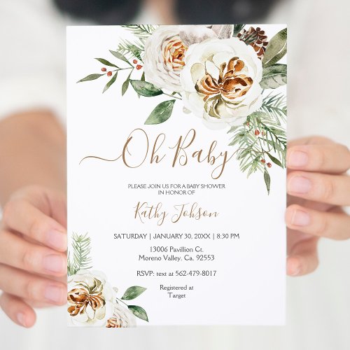 Baby Christmas Creamy White Floral Baby Shower Invitation