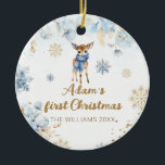Baby Christmas Deer Personalized Photo Ceramic Ornament<br><div class="desc">Celebrate the upcoming arrival of a little prince with our "Oh Deer Winter Baby Boy Shower Invitation." This charming and whimsical decor captures the essence of a winter wonderland with its serene shades of blue and delightful deer-themed design. As the first snowflakes fall, our sign sets the stage for a...</div>
