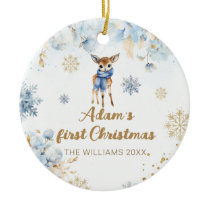 Baby Christmas Deer Personalized Photo Ceramic Ornament