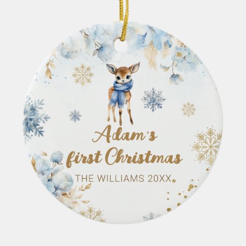 Baby Christmas Deer Personalized Photo Ceramic Ornament