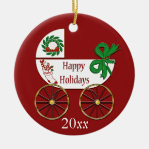 Baby Christmas ornament carriage Happy Holidays