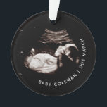 Baby Christmas Ornament Pregnancy Ultrasound Photo<br><div class="desc">Baby Christmas Ornament Pregnancy Ultrasound Photo Can be fully customized to suit your needs. © Gorjo Designs. Made for you via the Zazzle platform. // Note: photo used is a placeholder image only. You will need to replace with your own photo before ordering/ printing. If you need help with this...</div>