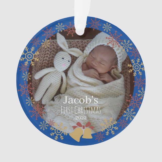 Baby Christmas photo snowflake Ceramic Ornament (Front)
